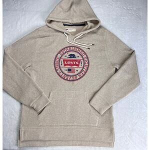 Levi’s Hooded Sweatshirt men’s size Large beige American Flag Logo graphic